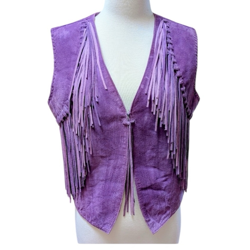 Scully Purple Leather Suede Fringed Knot Western Vest Size M